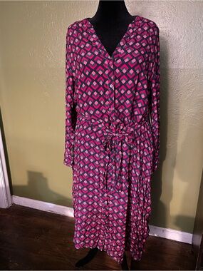 Terra & Sky Pink and Blue Geometric Long-Sleeve Button-Front Dress